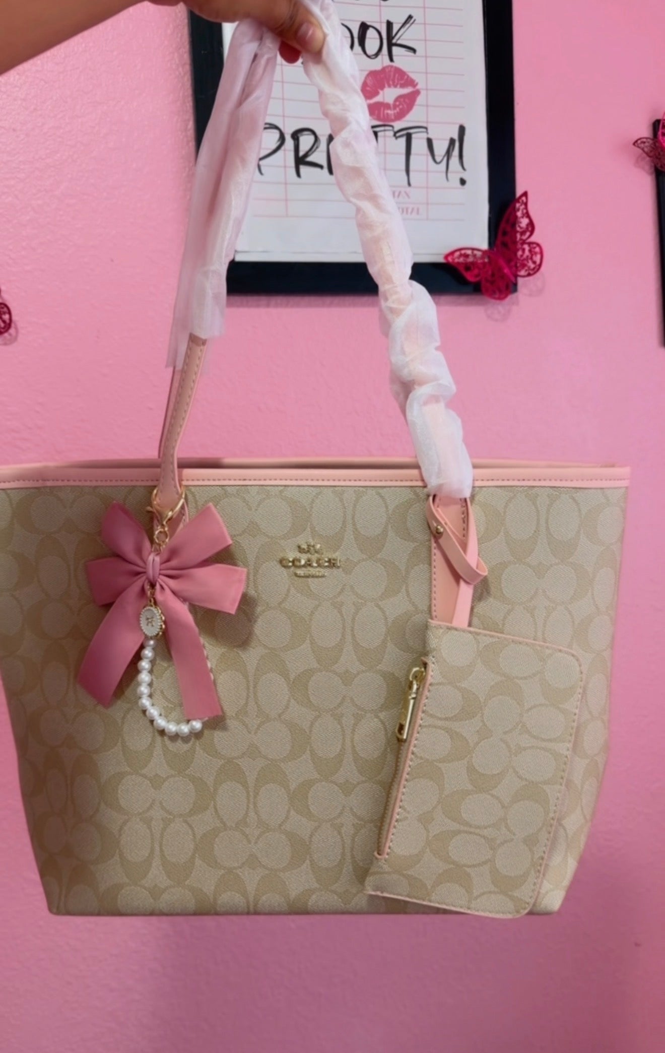 Beige and pink tote
