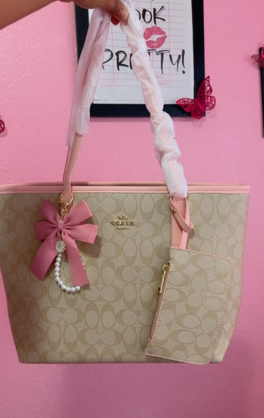 Beige and pink tote